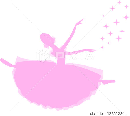 バレエを踊るバレリーナ　ピンク色のシルエット 128312844
