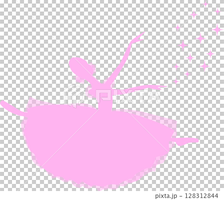 バレエを踊るバレリーナ　ピンク色のシルエット 128312844