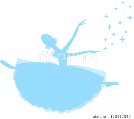 バレエを踊るバレリーナ　水色のシルエット 128312846