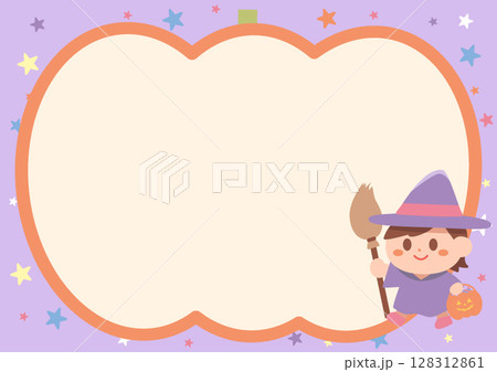 魔女の仮装をした女の子のハロウィンフレーム 128312861