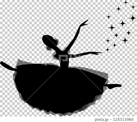 バレエを踊るバレリーナ　黒色のシルエット 128313060
