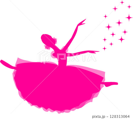 バレエを踊るバレリーナ ローズ色のシルエット バレエを踊るバレリーナ ローズ色のシルエット 128313064