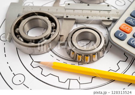Engineering and precision tools with metal ball bering, mechanical industrial. Engineering and precision tools with metal ball bering, mechanical industrial. 128313524