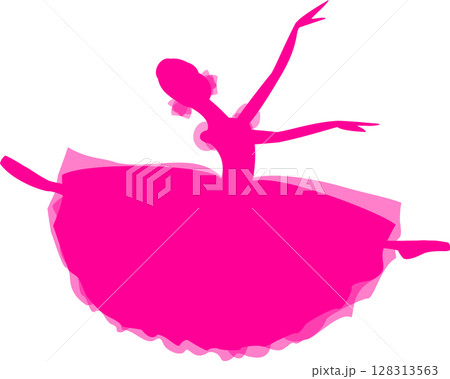 バレエを踊るバレリーナ　ローズ色のシルエット 128313563