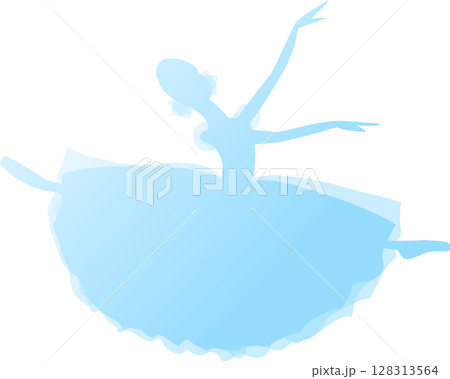 バレエを踊るバレリーナ 水色のグラデーションのシルエット バレエを踊るバレリーナ 水色のグラデーションのシルエット 128313564