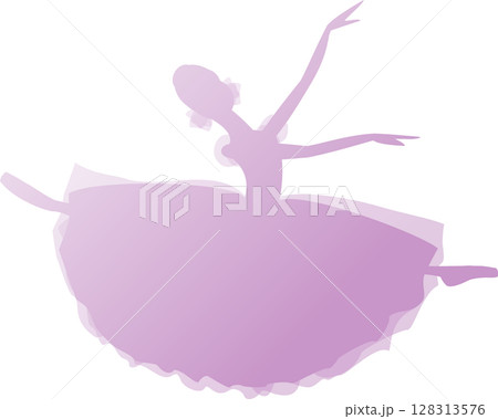 バレエを踊るバレリーナ　薄紫のグラデーションのシルエット 128313576