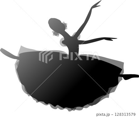 バレエを踊るバレリーナ　黒色のグラデーションのシルエット 128313579