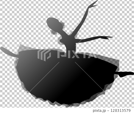 バレエを踊るバレリーナ　黒色のグラデーションのシルエット 128313579