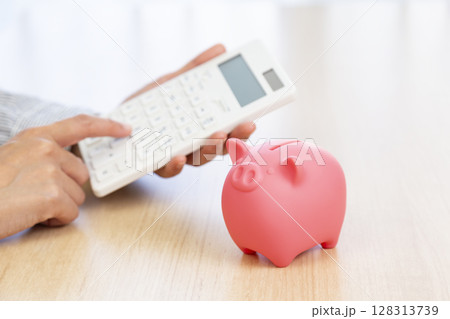 電卓を使う女性の手 電卓を使う女性の手 128313739