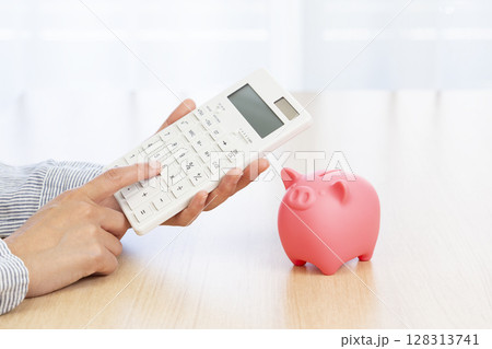 電卓を使う女性の手 128313741