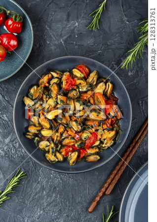 Fresh cooked mussels. Fresh cooked mussels. 128313761