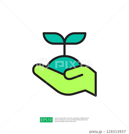 Hand Holding A Growing Plant With Leaves Symbolizing Sustainable Farming And Environmental Care 128313937