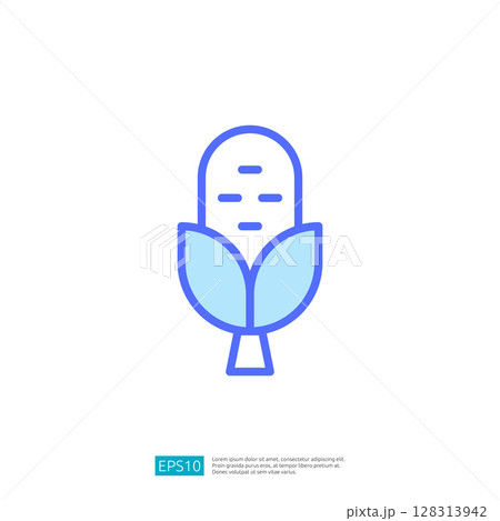 Stylized Icon of Corn Plant with Green Leaves Representing Agriculture and Farming Themes in a Minimalist Design 128313942