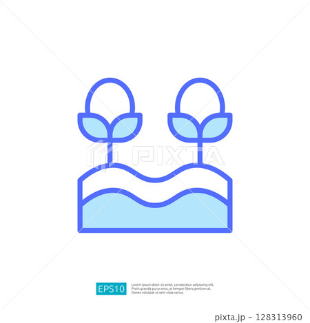 Stylized Icon Representing Farming with Two Flowering Plants Emerging from Soil in a Vibrant and Minimalist Design Stylized Icon Representing Farming with Two Flowering Plants Emerging from Soil in a Vibrant and Minimalist Design 128313960