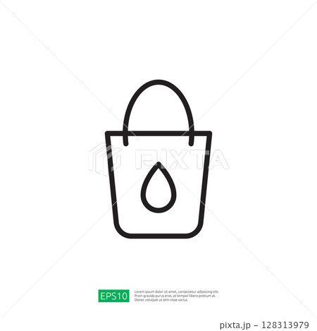Outline Icon of a Simple Bucket with a Droplet Symbolizing Water Utility in Farming 128313979