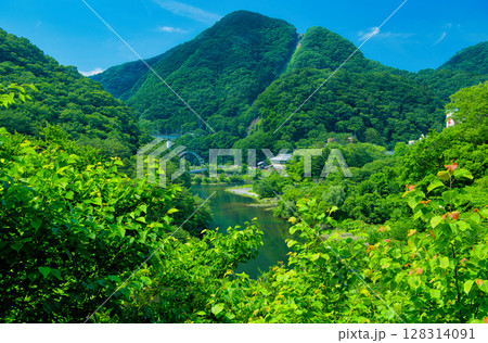栃木県日光市 夏の季節を迎える川治温泉の風景 栃木県日光市 夏の季節を迎える川治温泉の風景 128314091