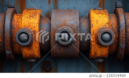Industrial pipe connectors with rusted orange...のイラスト素材 [128314404] - PIXTA
