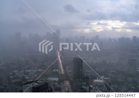 《東京都》大雨が迫る東京の空 128314447