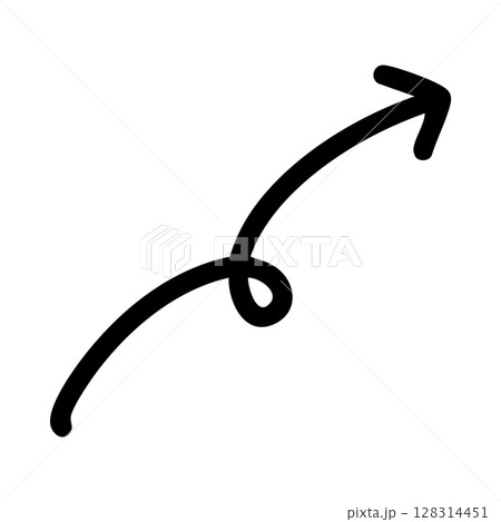 矢印　単体　くるくる　上昇　手書き　黒 128314451