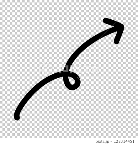 矢印　単体　くるくる　上昇　手書き　黒 128314451