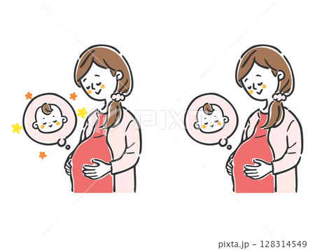妊婦さんと赤ちゃん　上半身　ベクター 128314549