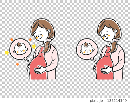 妊婦さんと赤ちゃん　上半身　ベクター 128314549