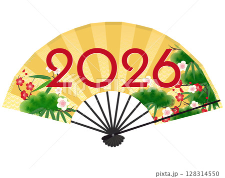 扇子と2026年のイラスト（年賀素材） 128314550