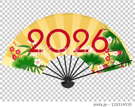扇子と2026年のイラスト（年賀素材） 128314550