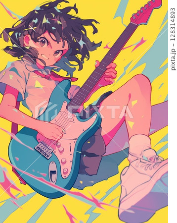 ギターを持って楽しそうにする女の子 128314893
