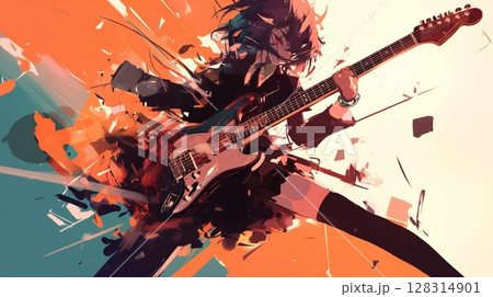 ギターを持って楽しそうにする女の子 128314901