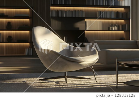 Modern chair in a sunlit contemporary living room 128315128