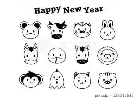 レトロかわいい十二支の年賀状テンプレート 128315635