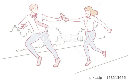 A thrilling dynamic chase scene featuring characters in business attire amidst highpaced action 128315636