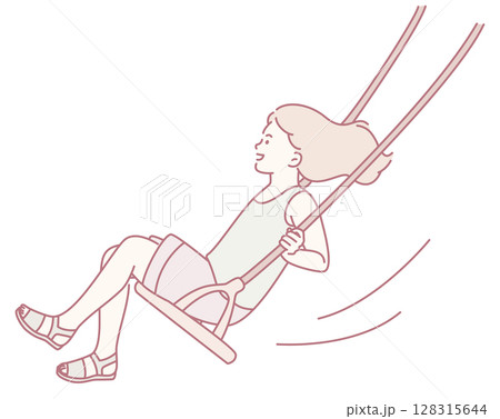 A Joyful Child Happily Swinging Energetically on a Playground Swing in Delightful Sunshine 128315644