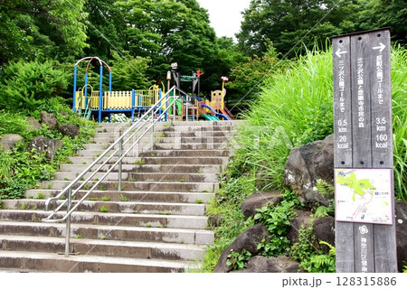 横浜市神奈川区　豊顕寺市民の森の遊具（こどもの遊び場）と道しるべ 128315886