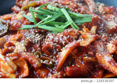 spicy boiled red chili with chili sauce spicy boiled red chili with chili sauce 128316107