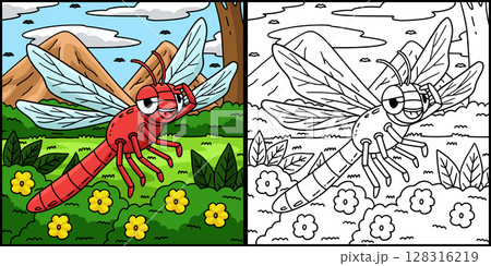 Insect Dragonfly Animal Colored Illustration  128316219