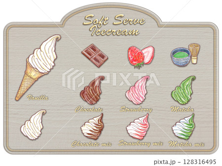 ソフトクリームのメニューボード_英語表記_お味 128316495