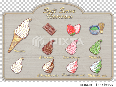 ソフトクリームのメニューボード_英語表記_お味 128316495