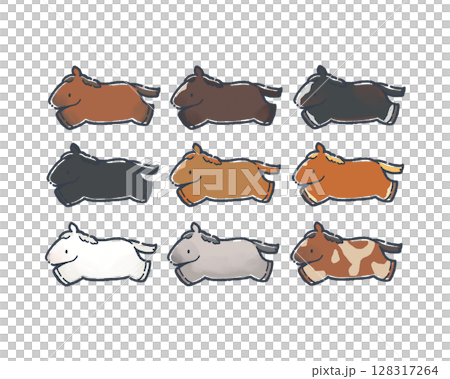 Hand drawn cute horse color set 128317264