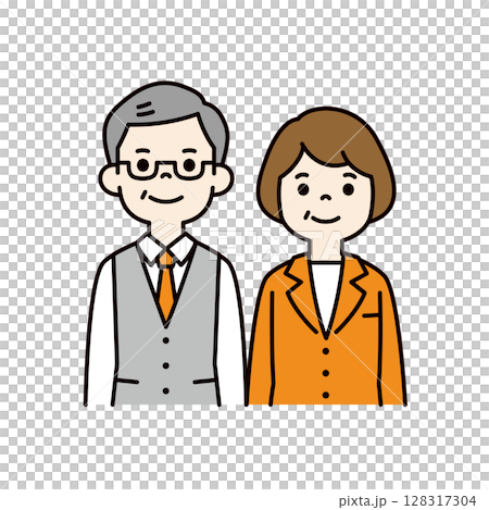 辦公室工作的老年男性和女性的簡單上身插圖集_vector_color 辦公室工作的老年男性和女性的簡單上身插圖集_vector_color 128317304