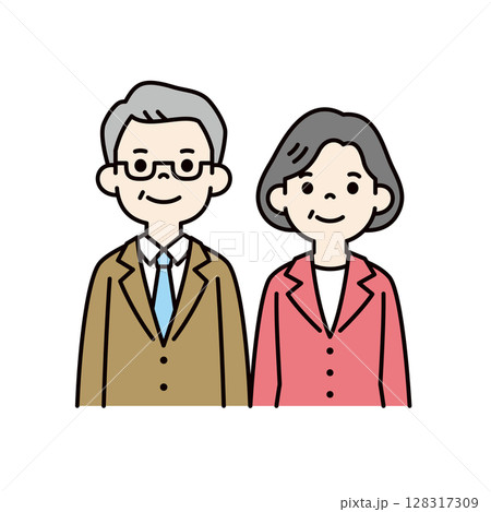 スーツを着たシニア男女の上半身の、ビジネスイラスト素材セット＿ベクター＿カラー 128317309