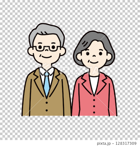 スーツを着たシニア男女の上半身の、ビジネスイラスト素材セット＿ベクター＿カラー 128317309