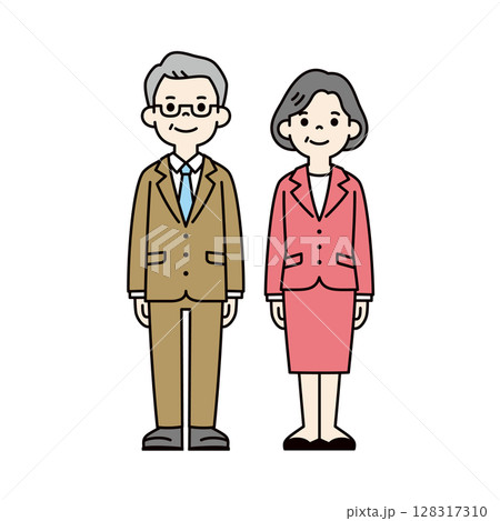 スーツを着たシニア男女の全身の、ビジネスイラスト素材セット＿ベクター＿カラー 128317310