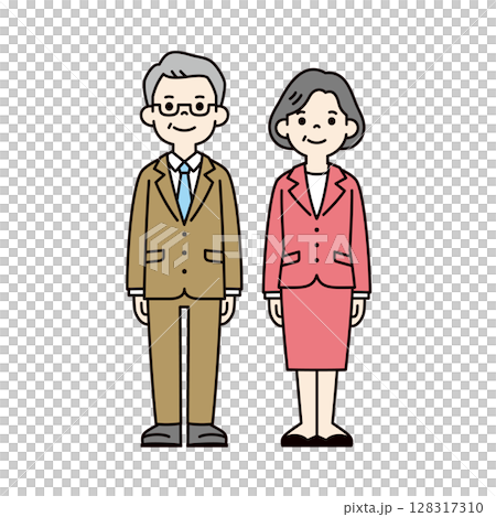 スーツを着たシニア男女の全身の、ビジネスイラスト素材セット＿ベクター＿カラー 128317310