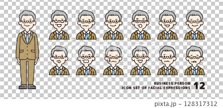 Business avatar icon material set of middle-aged and elderly men with various expressions_vector_color Business avatar icon material set of middle-aged and elderly men with various expressions_vector_color 128317312
