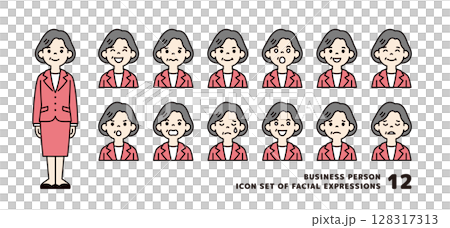Business avatar icon material set of middle-aged and elderly women with various expressions_vector_color 128317313