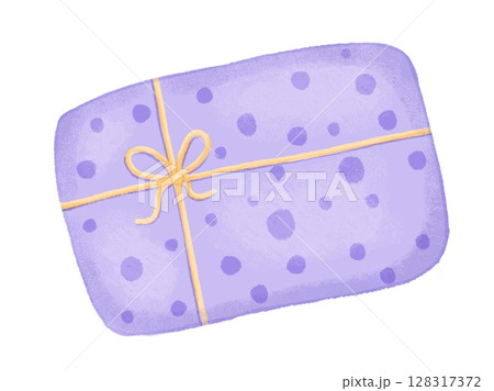 Watercolor gift box with cute bow. Hand drawn watercolor illustration on white background. Watercolor gift box with cute bow. Hand drawn watercolor illustration on white background. 128317372