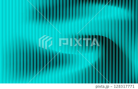 Corrugated ribbed effect on blue turquoise flowing gradient abstract background. 128317771