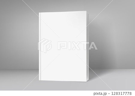 Vertical white book with blank cover. 3d vector mockup for product design 128317778